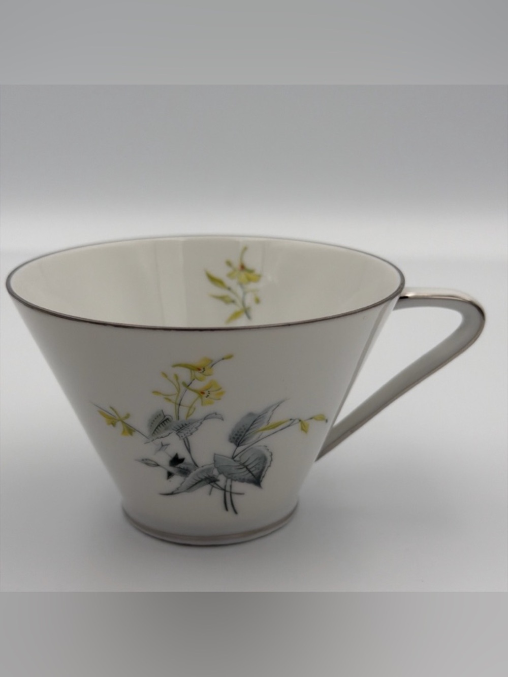 Vintage Konigl PR Tettau Bavaria Tea Cup Floral Pattern Silver Trim Elegant